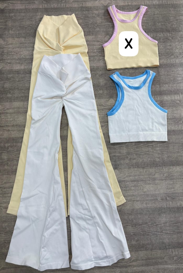SET DE LEGGINS DOBLE PUSH BOTA CAMPANA Y CAMISILLA CON SESGO EN TELA PREMIUM