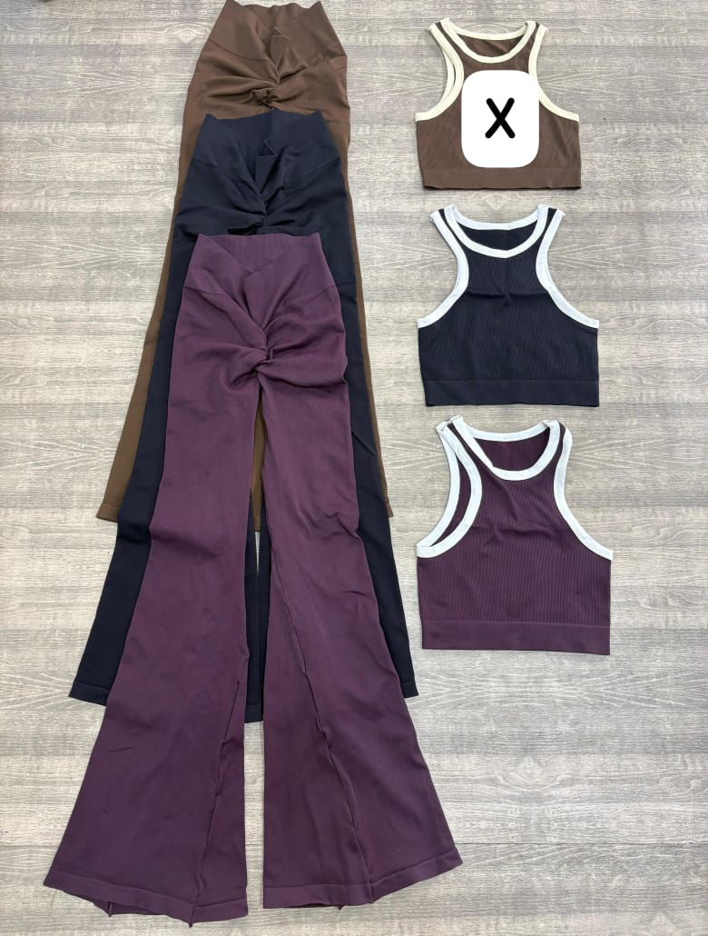 SET DE LEGGINS DOBLE PUSH BOTA CAMPANA Y CAMISILLA CON SESGO EN TELA PREMIUM