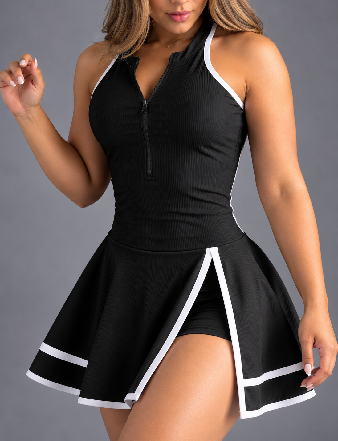 VESTIDO CON CREMALLERA Y SESGO NACIONAL  Ref. 6503