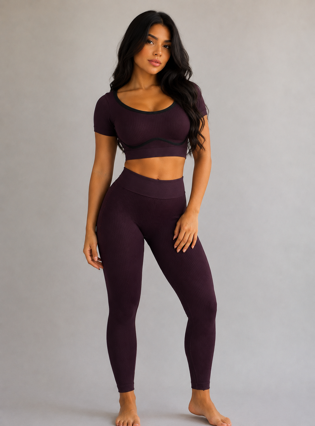 SET DE LEGGINS DOBLE REALCE Y TOP NACIONAL TELA GALLETA