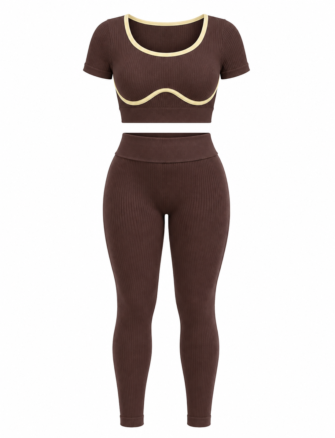 SET DE LEGGINS DOBLE REALCE Y TOP NACIONAL TELA GALLETA