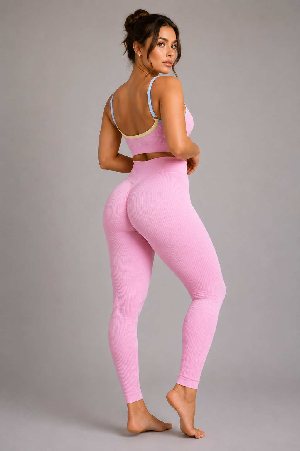SET LEGGINS DOBLE REALCE Y TOP NACIONAL TELA GALLETA  Ref. Leggins 6007 – Top 3105