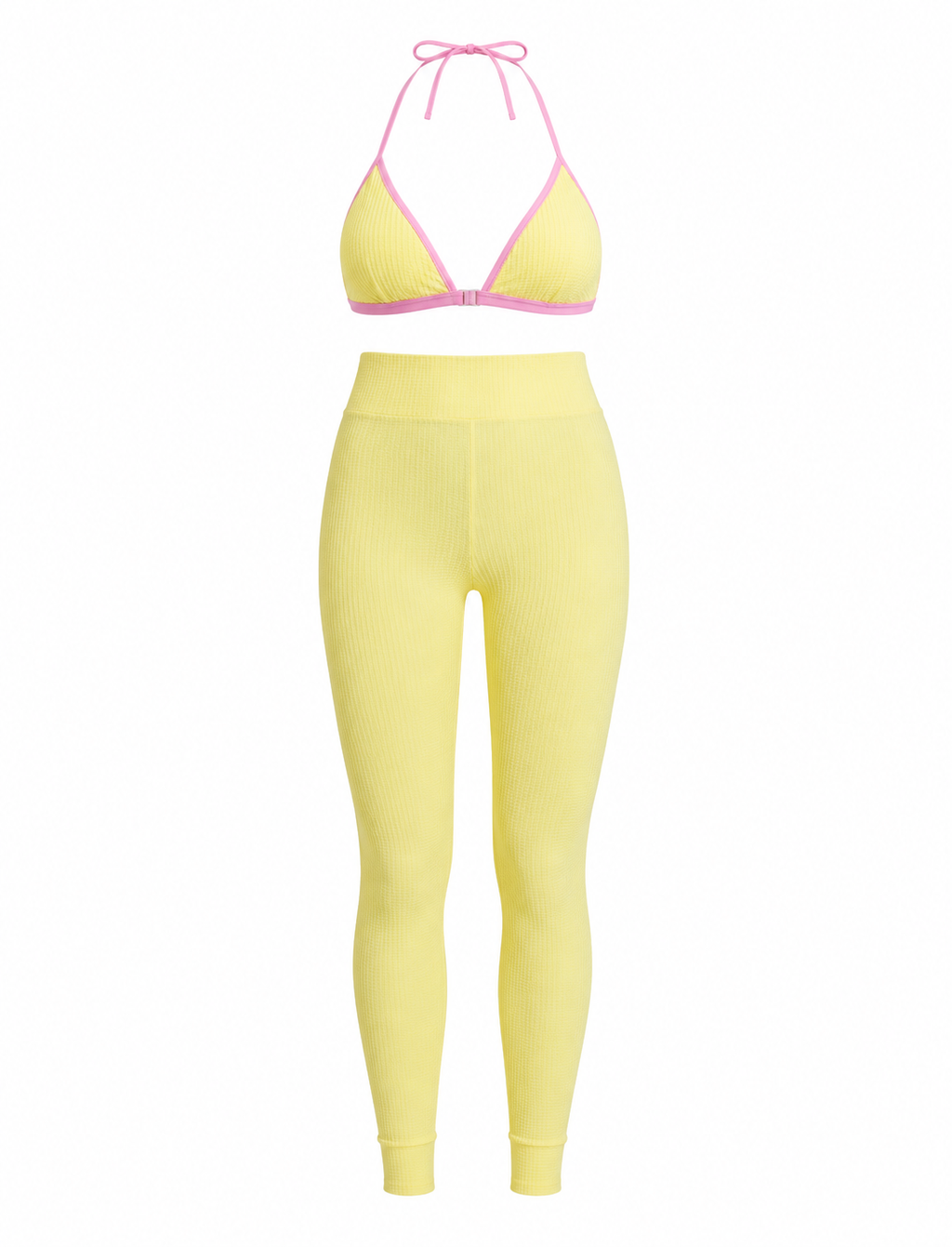 SET LEGGINS DOBLE REALCE Y TOP TRIÁNGULO TELA GALLETA  Ref. Leggins 6007 – Top 3101