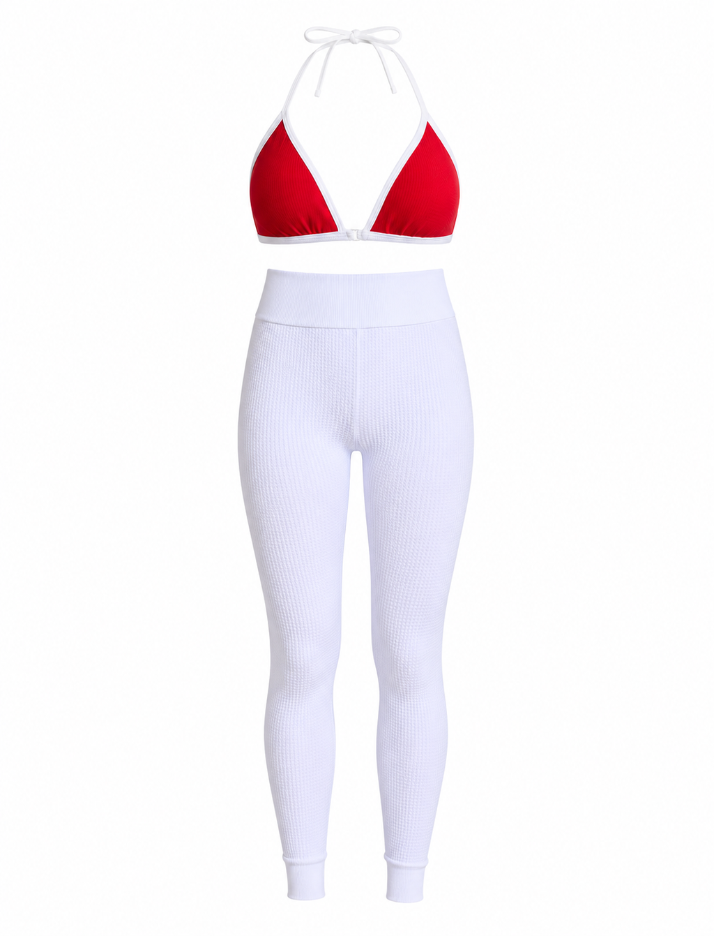 SET LEGGINS DOBLE REALCE Y TOP TRIÁNGULO TELA GALLETA  Ref. Leggins 6007 – Top 3101