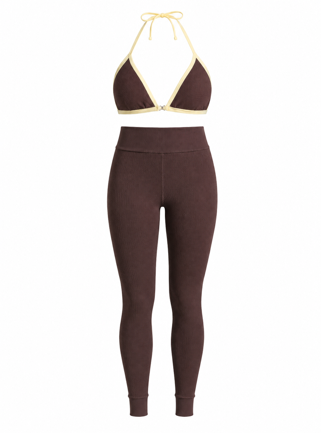 SET LEGGINS DOBLE REALCE Y TOP TRIÁNGULO TELA GALLETA  Ref. Leggins 6007 – Top 3101