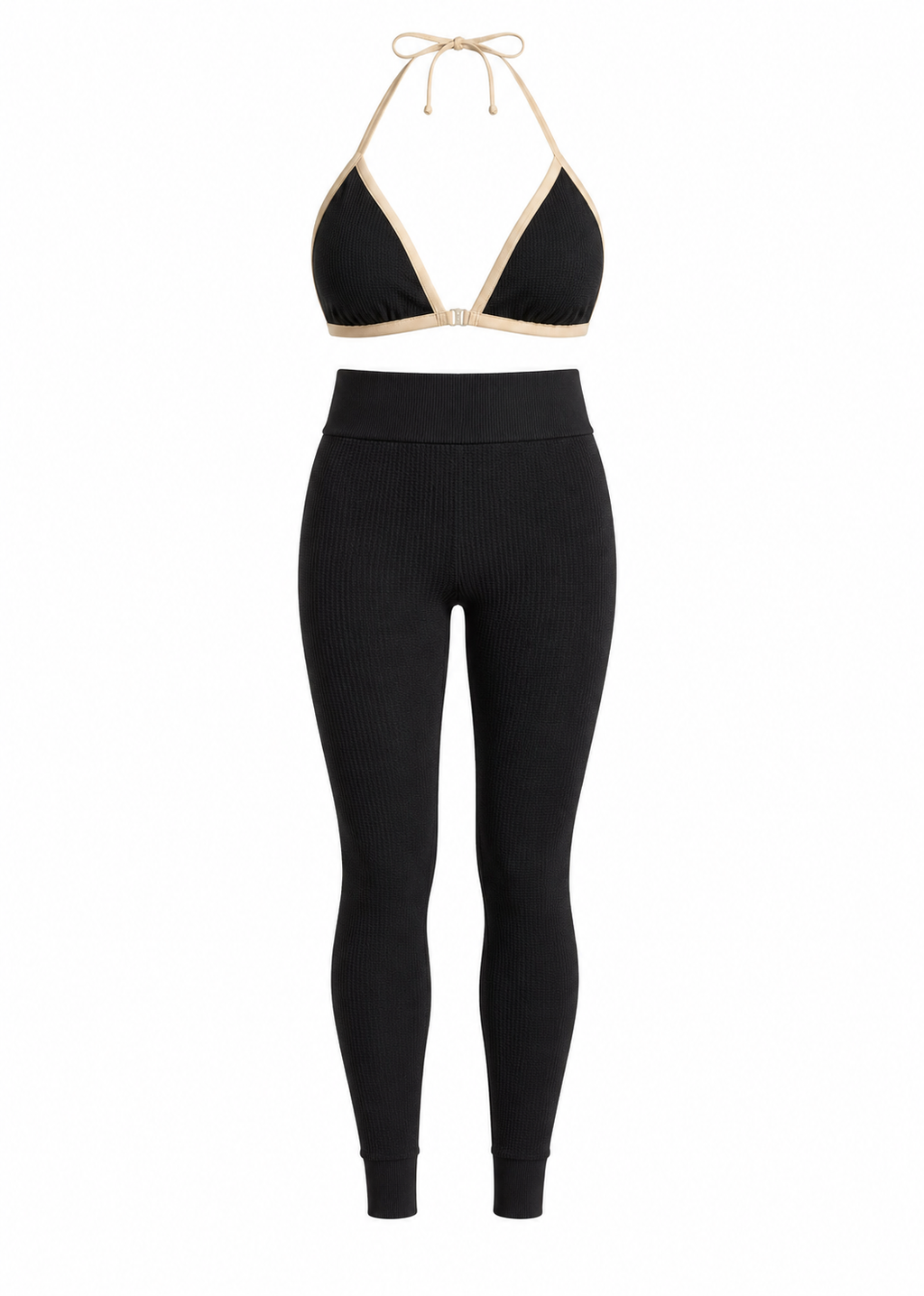 SET LEGGINS DOBLE REALCE Y TOP TRIÁNGULO TELA GALLETA  Ref. Leggins 6007 – Top 3101