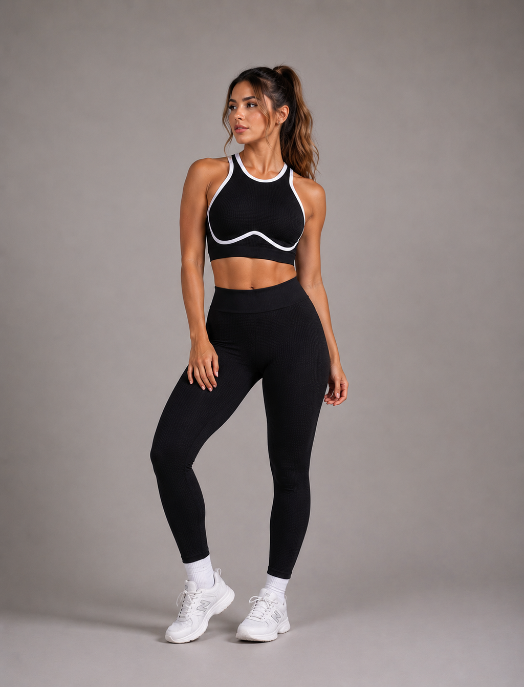 SET LEGGINS DOBLE REALCE Y TOP NACIONAL TELA GALLETA  Ref. Leggins 6007 – Top 3106