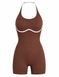 ENTERIZO CORTO DOBLE PUSH HALTER CON SESGO DE COLOR  Ref. 635