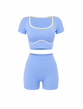 SET SHORT SIN REALCE Y TOP CON SESGO TELA GALLETA  Ref. Short 214 – Top 3043