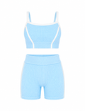 SET DE SHORT DOBLE PUSH Y TOP CON SESGO EN TELA GALLETA  Ref. Top 2102  Ref. Short 31021