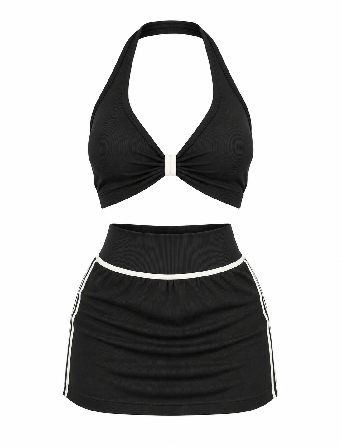 SET DE FALDA SHORT Y TOP HALTER CON SESGO NACIONAL  Ref. 5135