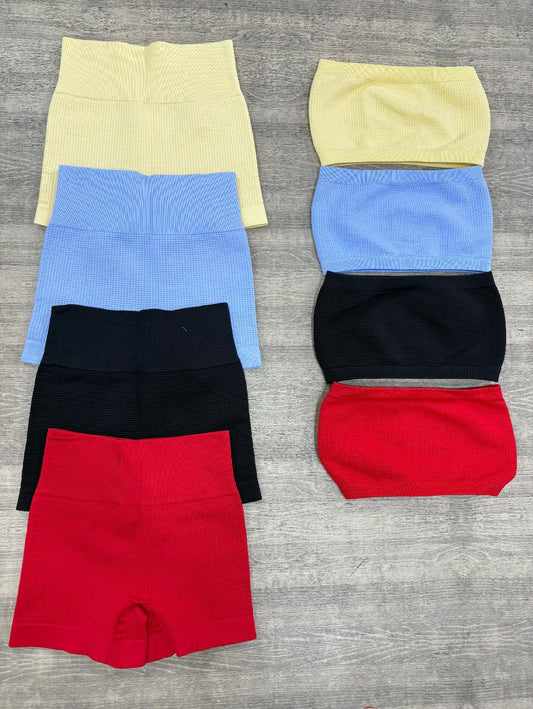 SET DE SHORT SIN REALCE Y STRAPLE EN TELA GALLETA NAC