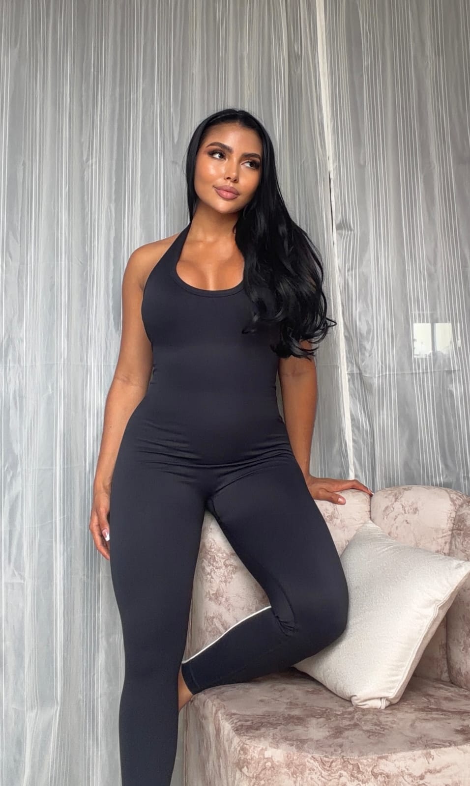 ENTERIZO HALTER LARGO DOBLE PUSH CON SESGO PREMIUM  Ref. 6032